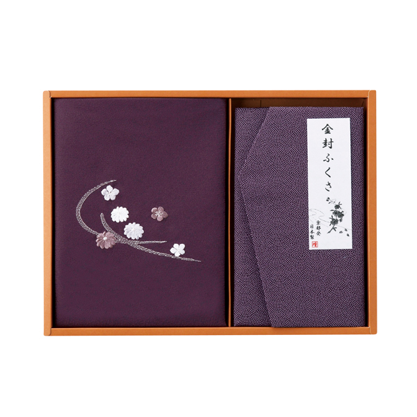 刺繍入り二巾風呂敷&金封ふくさ 紫【rm26c176gc123】