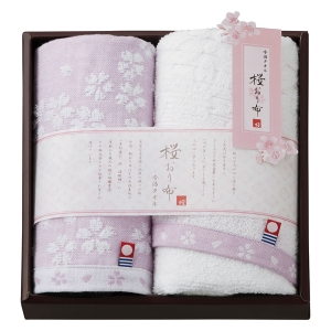 桜おり布 フェイス・ハンドタオルセット パープル【rm257010c04】