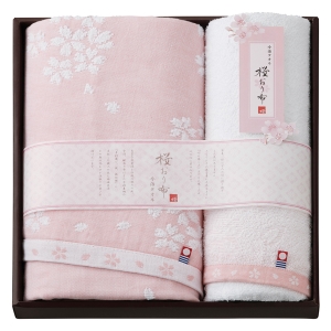 桜おり布 バス・フェイスタオルセット ピンク【rm257010c09】