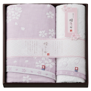 桜おり布 バス・フェイスタオルセット パープル【rm257010c10】