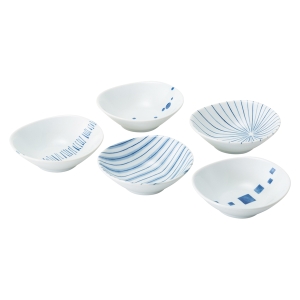 染付幾何紋 楕円小付揃 31068【rm268094c06】